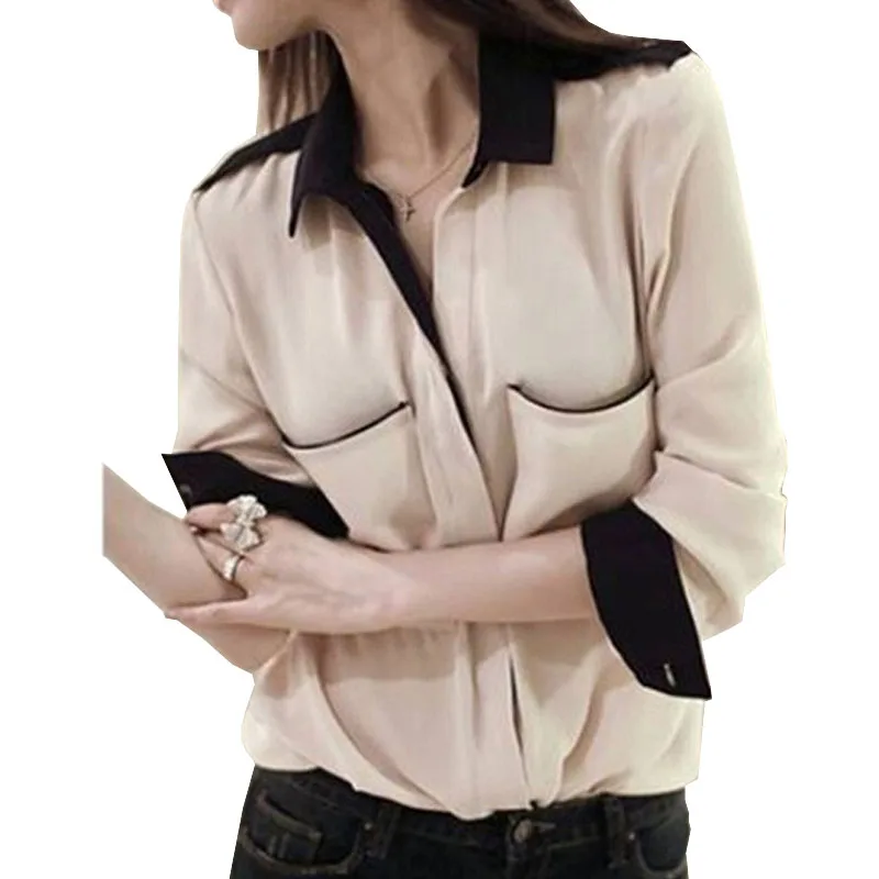 Шифоновые женские блузки рубашки с длинным рукавом осенние офисные OL