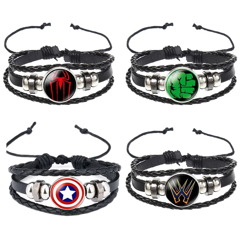 

Disney Marvel Bracelet Spiderman Captain America Hulk Deadpool Leather Accessories Anime Figure Cosplay Bracelet Kids Toys Gifts
