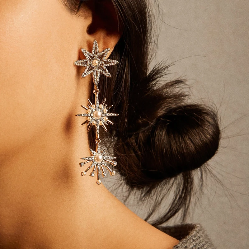 Новинка 2020 модное стекло снежинка висячие серьги для женщин и девушек винтажные