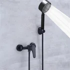 Смеситель для ванной комнаты, латунный Черный Матовый кран для горячей и холодной воды, настенный набор с насадкой для душа высокого давления из АБС