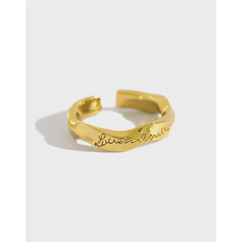 

4.5MM Authentic S925 Sterling Silver Love Letters Engraved Mobius Wave Twist adjust ring for Wedding Engagement C-JBC004