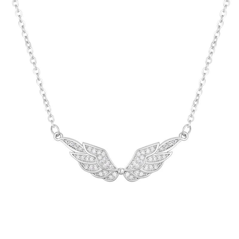 

925 Sterling Silver 2021 Full Diamond Simple Light Luxury Angel Wings Exquisite Jewelry Romantic Trend Woman Pendant Necklace