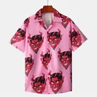 Рубашка мужская с принтом дьявола, модная с коротким рукавом, свободная уличная одежда в гавайском стиле, Корейская уличная одежда в стиле хип-хоп, для пар, на лето