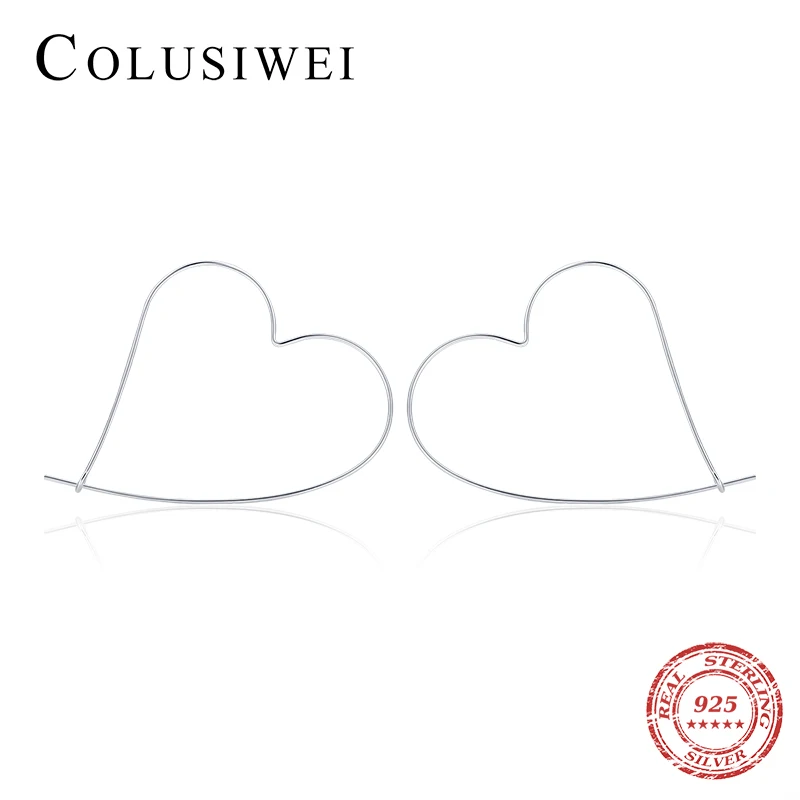 

Colusiwei Authentic 925 Sterling Silver Simple Geometric Heart Ear Buckles Hoop Earrings for Women Korea Style Silver Jewelry