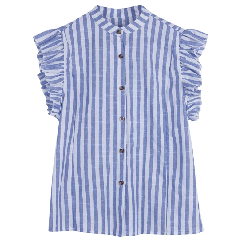 

Summer Basic Women's Striped Printed Sleeveless Shirt Retro Ruffled T-Shirt Harajuku T-Shirt L Size