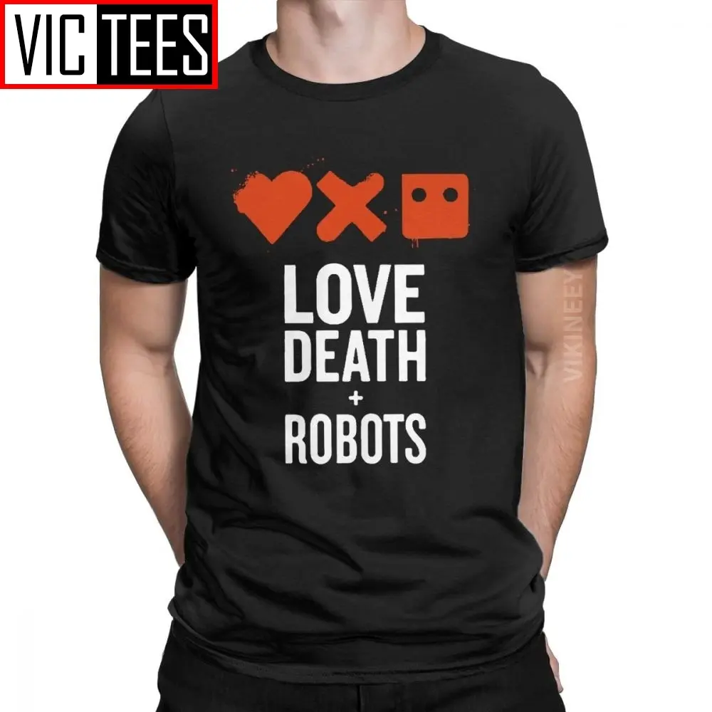 Vintage Love Death Robot T-Shirt Men Crewneck Pure Cotton T Shirt Animation Terror Punk Vaporwave 3D Print