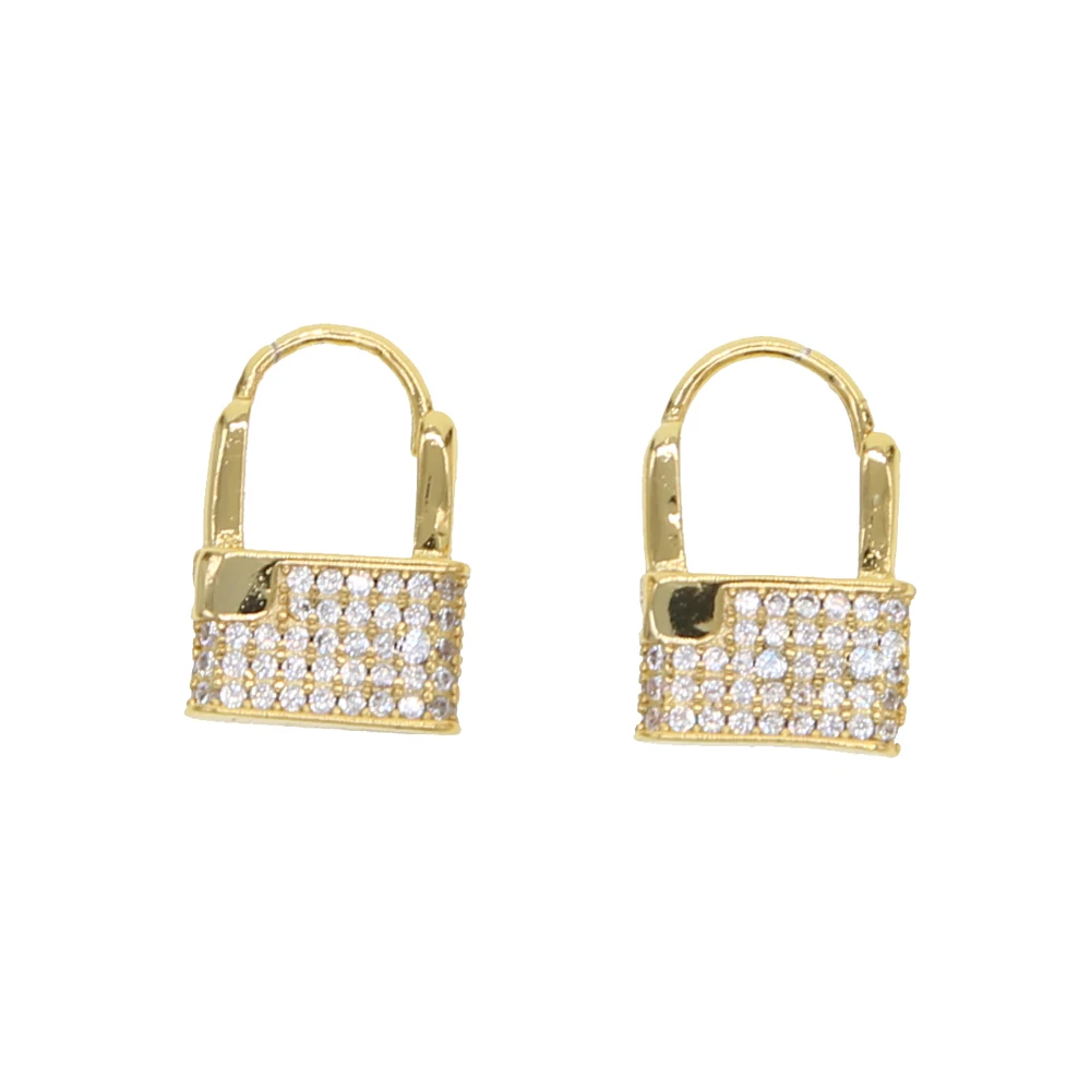 Маленькая фотоблестящая Золотая мини серьга с микро инкрустацией белая радуга