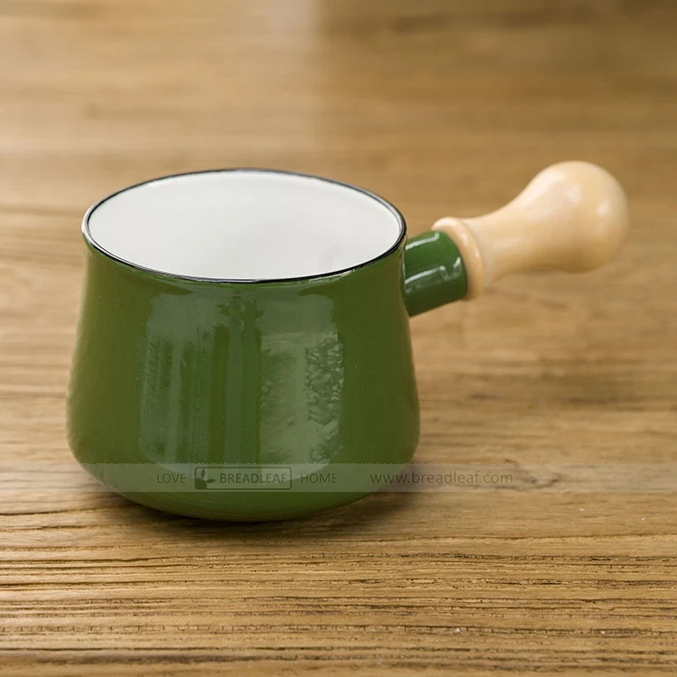 Green 9 см эмаль мини кастрюля для молока, масло горшок с одиночными деревянная ручка деревянная электромагнитный сковорода кастрюля маленькая кастрюля - Цвет: Green