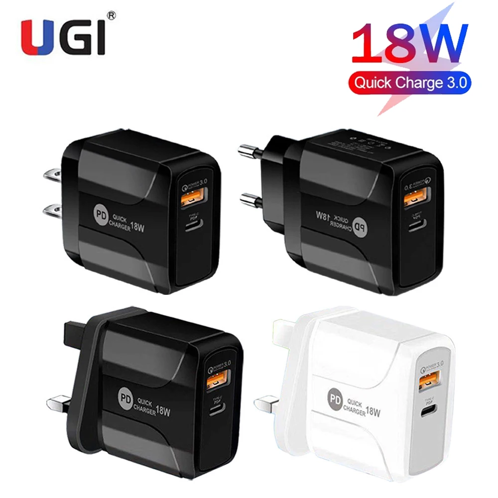 

USB-зарядное устройство UGI, быстрая зарядка QC 3,0 PD, Тип C, USB C, 18 Вт, быстрая зарядка для iPhone, Xiaomi, Samsung, Huawei, Oneplus, RedMi мобильный телефон