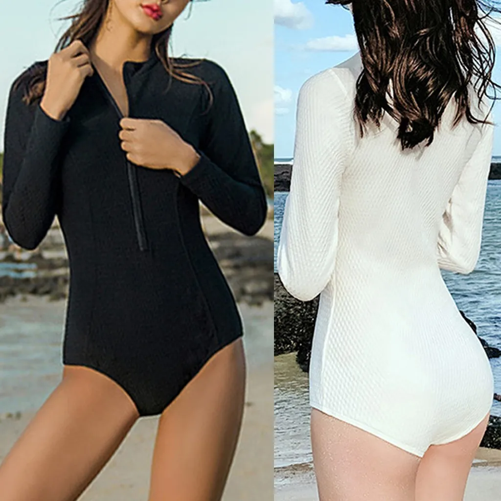 Lady Women Surfing Suit One Piece Solid Beach Bikini Set Swimsuit Swimwear Long Sleeve Sexy Surf Warm | Женская одежда