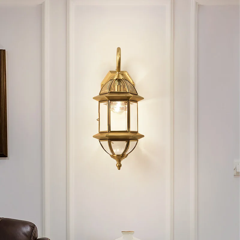 FKL Ретро настенная лампа медная наружная для двора Европейский