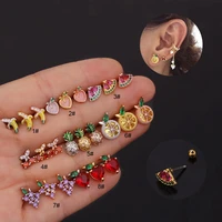 1pc 20g stainless steel multicolor cz fruit cartilage stud earring trendy cute screw back tragus conch lobe ear piercing jewelry