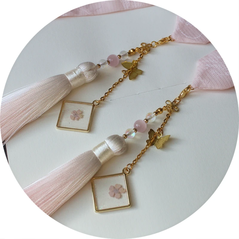 Кисточкой розовые цветы оголовье Древние китайские аксессуары для волос ханьфу