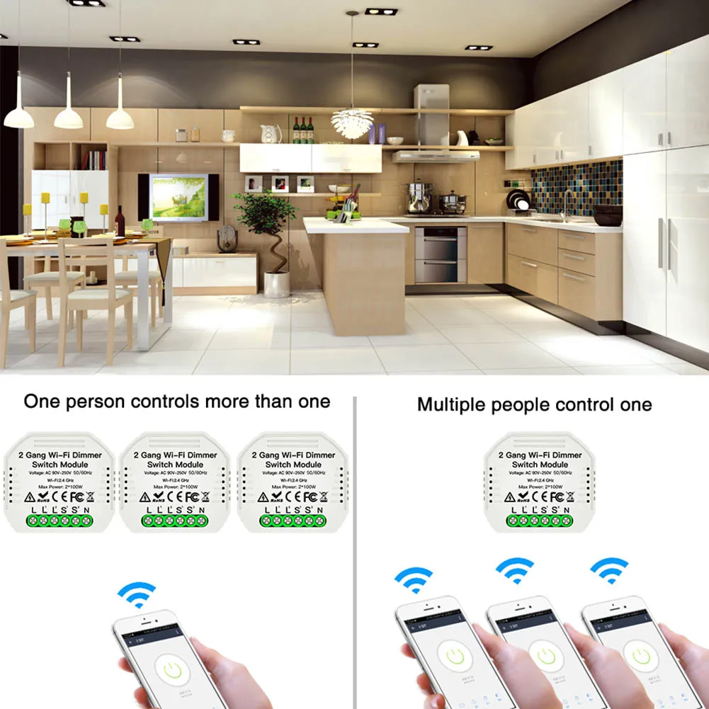 2-канальный модуль DIY Mini LED WiFi Dimmer с поддержкой управления посредством приложения и пульта дистанционного управления Smart Light Switch Support Life/Tuya