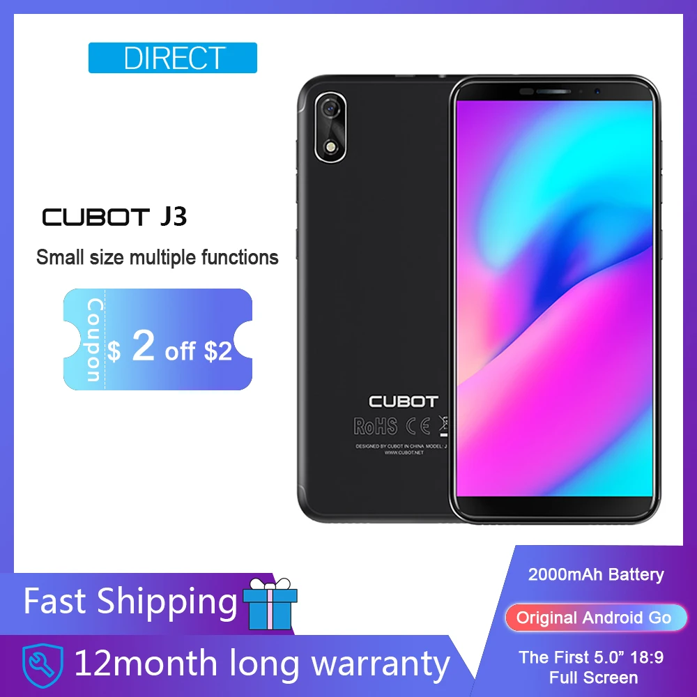 Cubot J3 Смартфон Google Android Go Face ID " 18:9 полный Экран MT6580 Quad-Core 1 Гб+ 16 Гб Телефон Dual SIM карты 2000 mAh 3G сети Хороший подарок