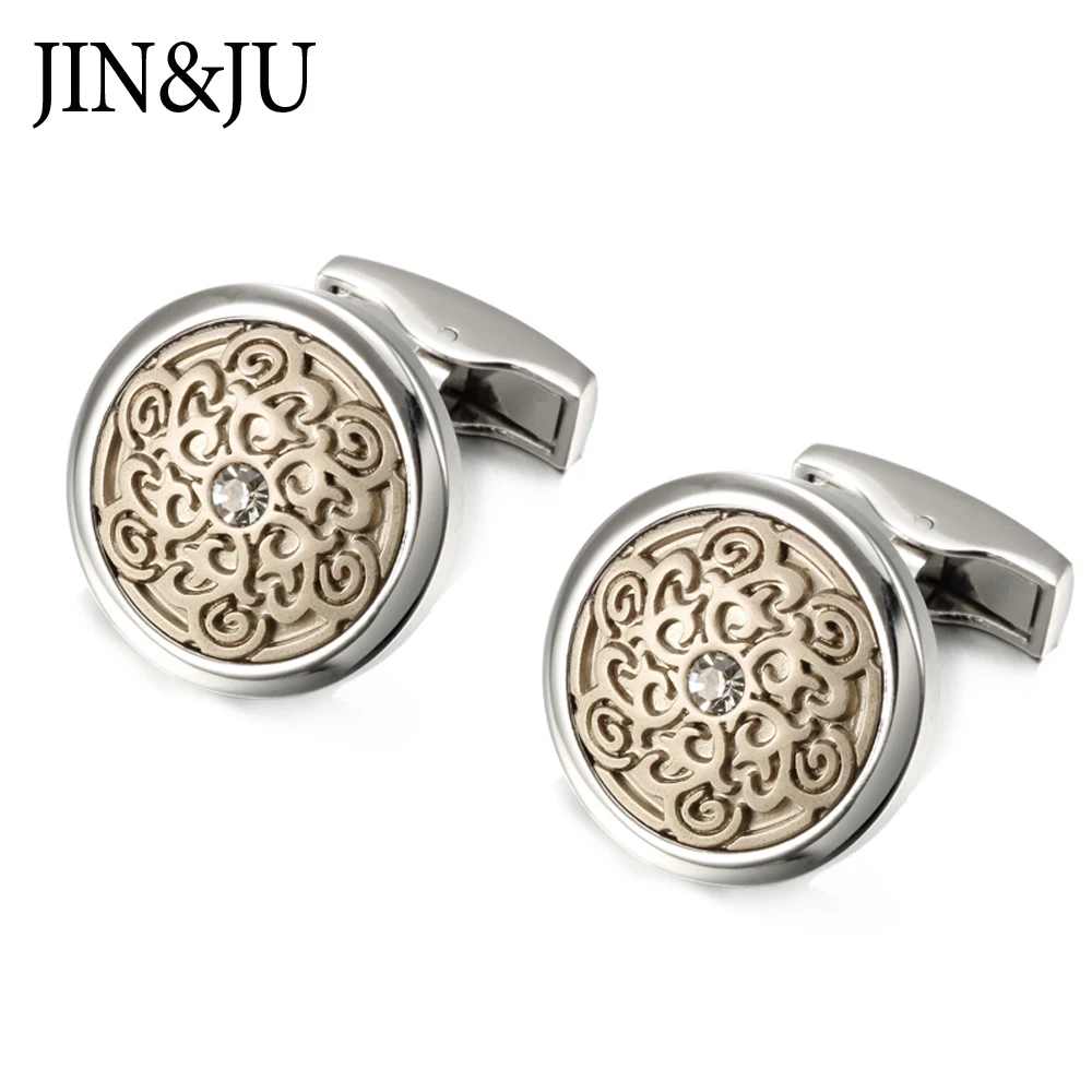 

JIN&JU White Color Crystal Cufflinks For Mens Luxury Brand Desinger Quality Wedding Cuff Button Jewellery Relojes Gemelos