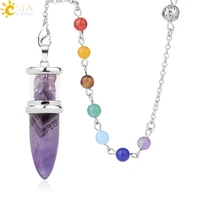 csja natural stone pendulum wishing bottle bullet shaped pendant 7 chakra chain for divination diy necklace healing jewelry g283