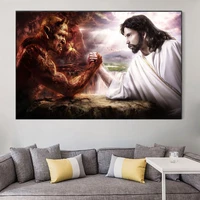 god jesus vs satan devil art picture on canvas painting poster and prints religion wall art decoration for christian living room