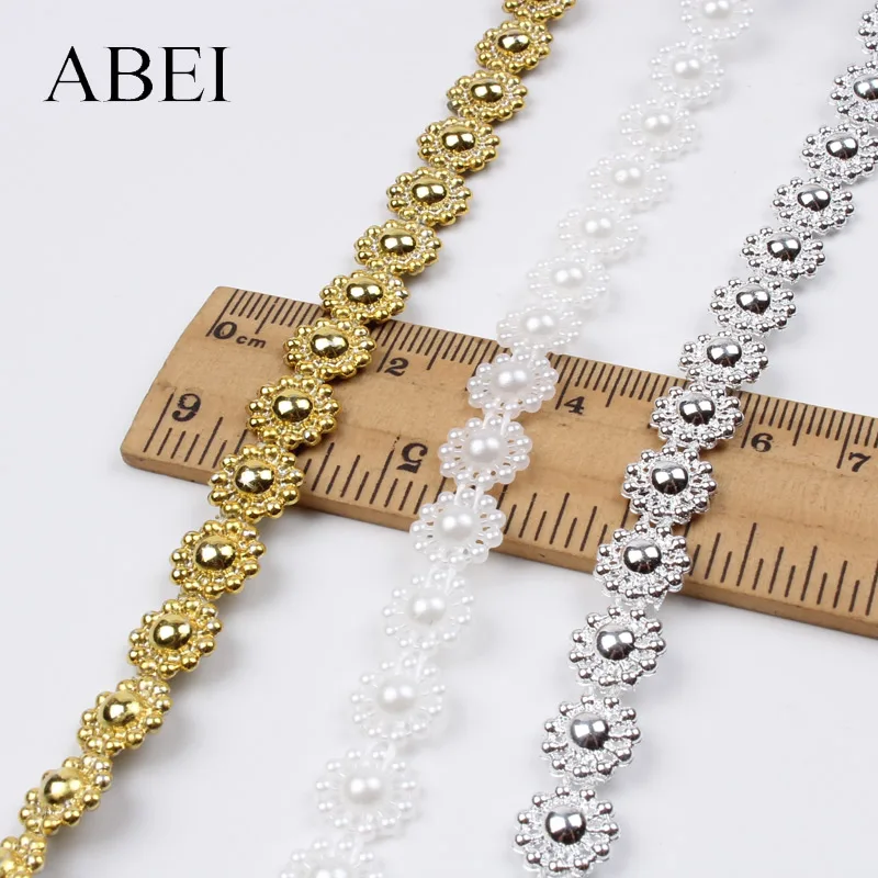 5 ярдов/партия 1 см круглый цветок бисерная лента специальное Белое кружево для