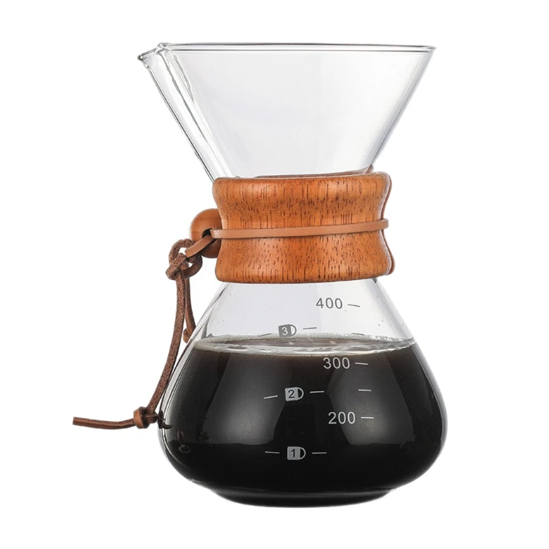 

400ML High-Temperature Resistant Glass Anti-Scald Wooden Handle Coffee Machine Coffee Pot with Stainless Steel Filter
