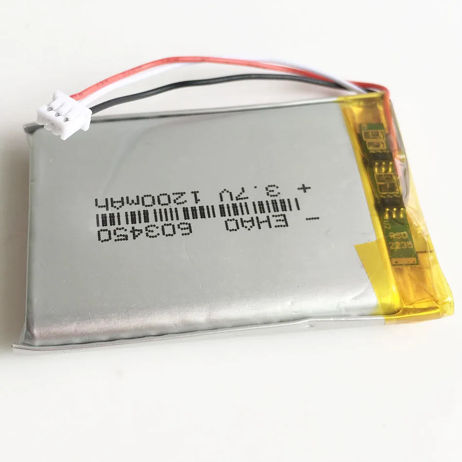 

JST 1.25mm 3pin 3.7V 1200mAh lipo polymer lithium rechargeable battery plug for GPS DVD bluetooth recorder e-book camera 603450