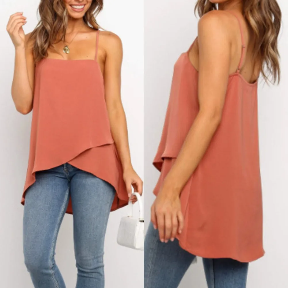 

Новое поступление, женские топы на бретельках, повседневные летние топы без рукавов с асимметричным подолом