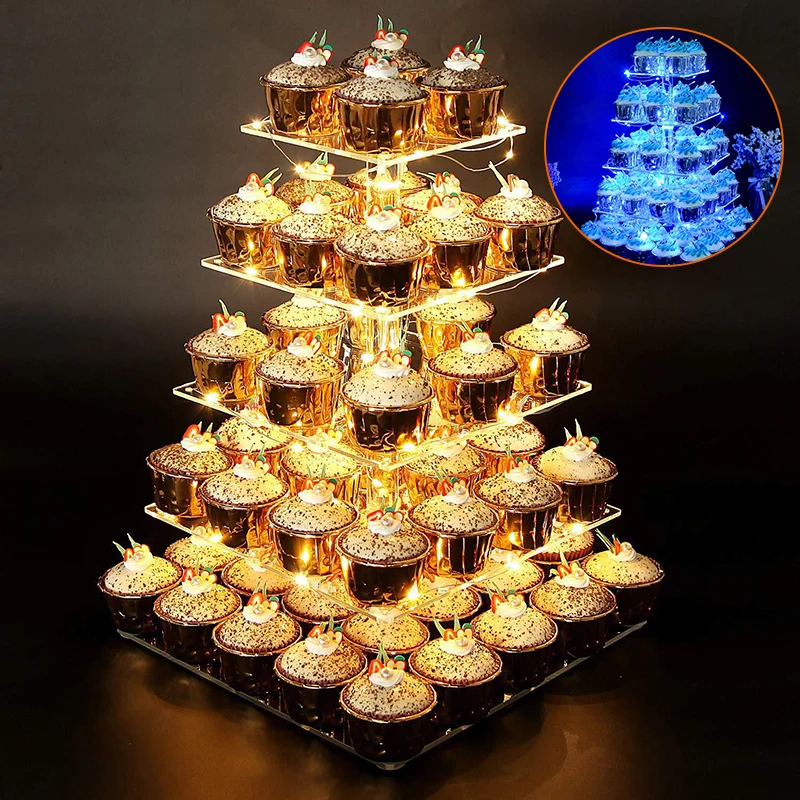 Подставка для кексов с квадратными светодиодными лампами акриловый держатель