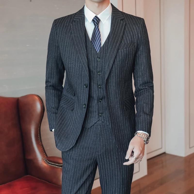 

Мужская брендовая модная Роскошная Одежда, роскошная деловая повседневная мужская одежда, Лучший человек, стандартный приталенный смокинг...