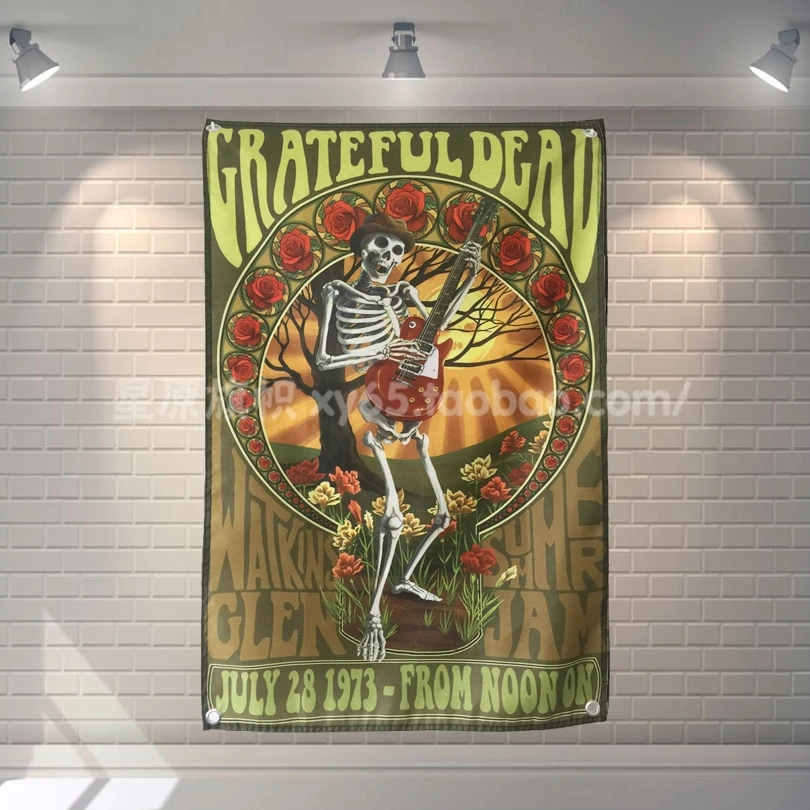 

Hippie Heavy Metal Rock Band Hanging Art Waterproof Cloth Polyester Fabric 56X36 inches Flags banner Bar Cafe Hotel Decor
