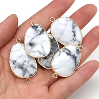 natural stone water drop shape faceted white turquoises double hole connector charm for jewelry making diy necklace bracelet