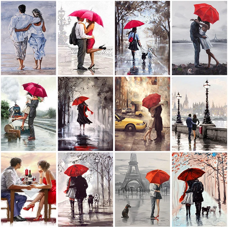 DIY 5D алмазная картина парная Алмазная вышивка красный зонт уличный вид крестиком