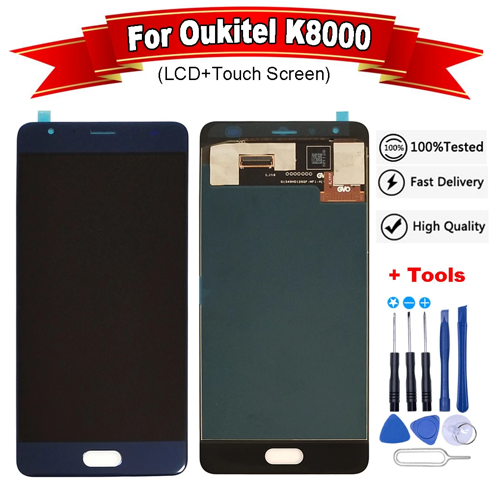 Черный/синий для Oukitel K8000 ЖК дисплей + сенсорный экран 100% оригинальный