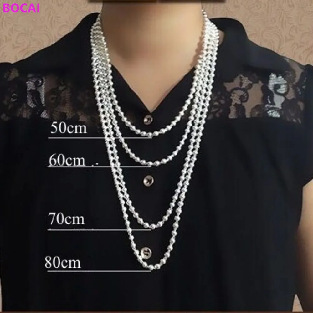 

BOCAI S990 Sterling Silver Necklace Bead Chain Simple Fashion Men's And Women's Smooth Pure Argentum Jewelry
