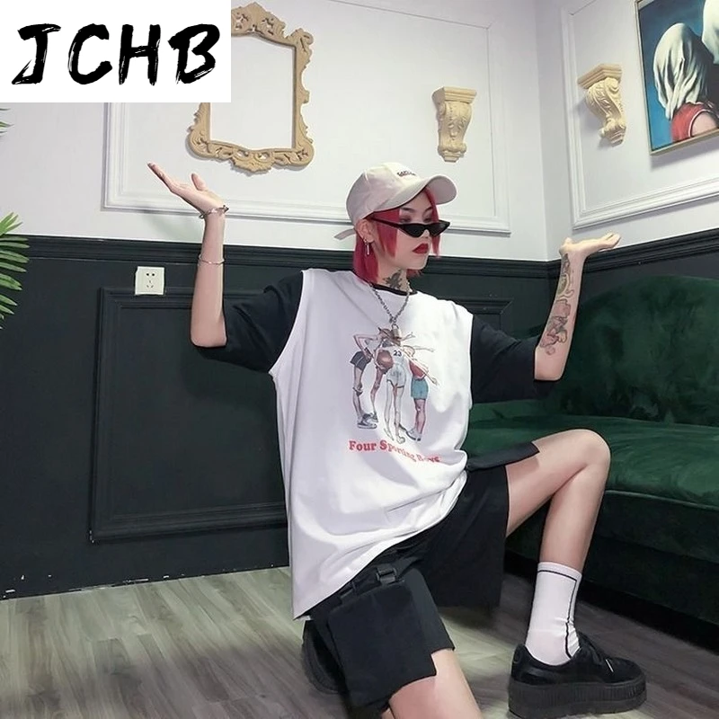 

2021 Joggers White Tank Top Sleeveless Short Slim Women Clothes Korean Style Cartoon Print Crop Top New Summer Womens Clothing