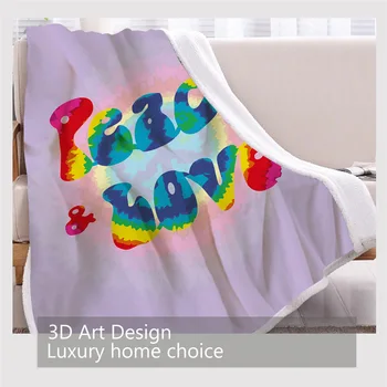 BlessLiving Peace and Love Blankets For Bed Rainbow Bedding Tie Dye Psychedelic Bedspreads Purple Hippie Furry Blanket for Teen 3