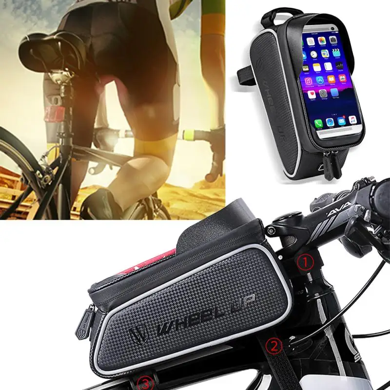 wheel up bicycle bag waterproof top front tube frame touch screen cycling bag mtb road 6 5 phone case bike accessories free global shipping