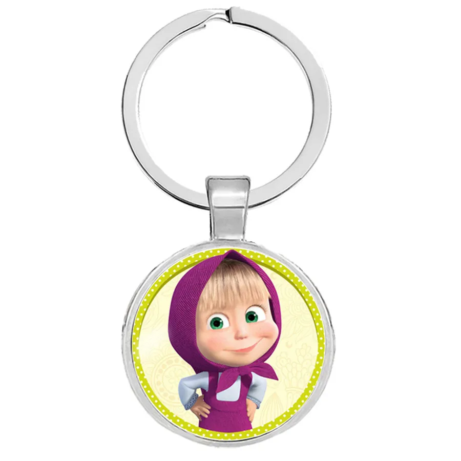 Cartoon Russia Masha Keychains Glass Cabochon Keyrings Fashion Hanging Accessories Key Hoder Creative Gift for Kids Bear Jewelry | Украшения