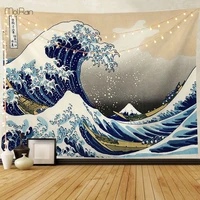 japanese kanagawa wave printed tapestry whale dragon fish wall mounted tapestry bohemian bed cover yoga mat blanket