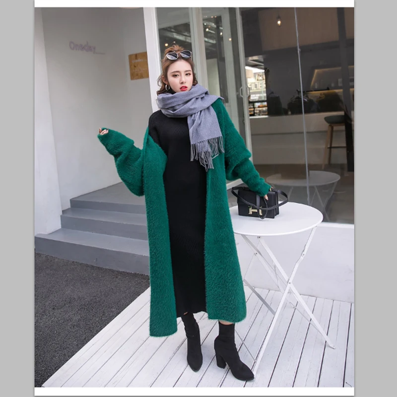 Искусственная норка Женское зимнее пальто в Корейском стиле длинный вязаный