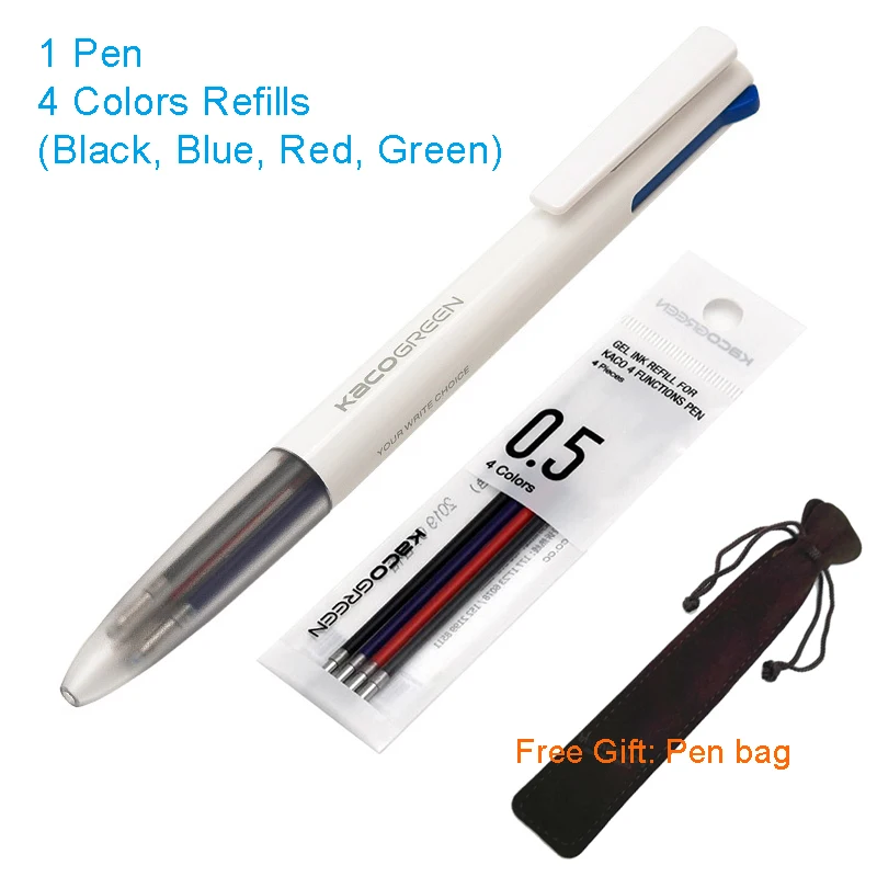 Pen add refills Xiaomi KACO EASY 4 функции ручки многофункциональные ручки 0,5 мм Заправка черный синий красный зеленый стержень сменный гелевый ручка для офиса и школы - Цвет: Pen add refills