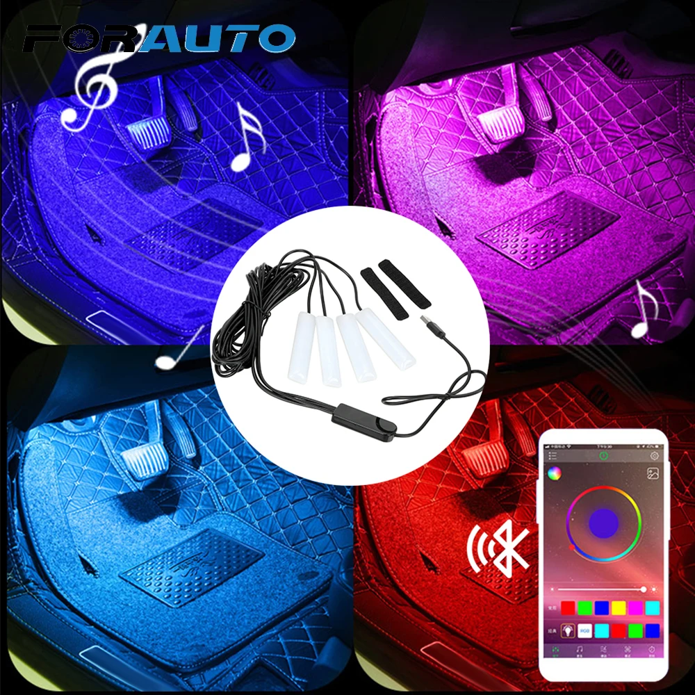 FORAUTO 4 шт. RGB Автомобильный светодиодный напольный светильник для приборной