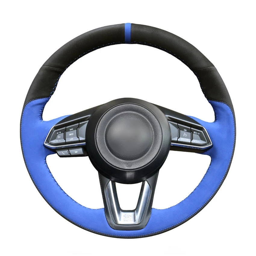 

Hand-stitched Blue Black Suede Car Steering Wheel Cover for Mazda 3 Axela Mazda 6 Atenza CX-3 2018-2019 CX-5 2017-2019
