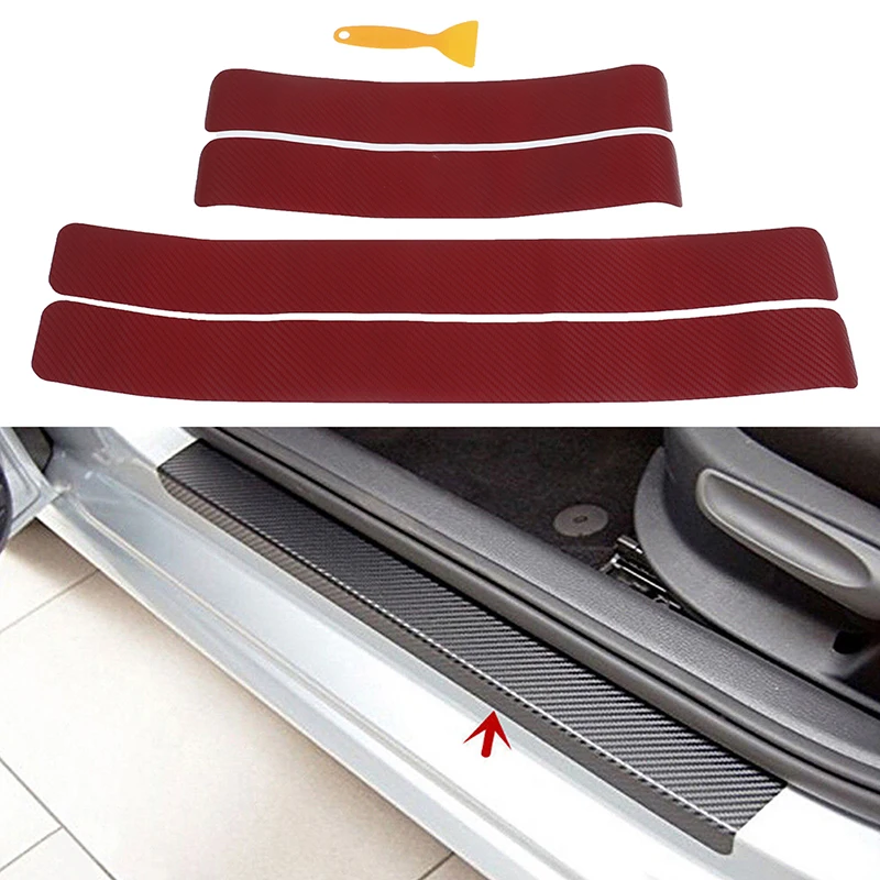 4 шт. Накладка на порог прикрытие потертостей наклейка 3D панель из углеродного