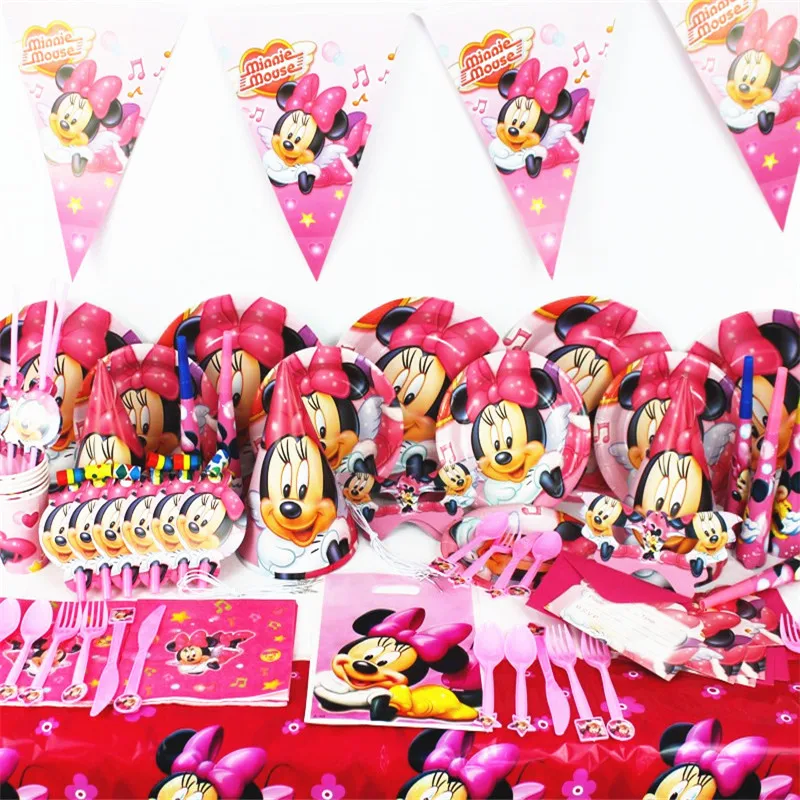 Decoración de fiesta de cumpleaños para niños con temática de Minnie Mouse,...