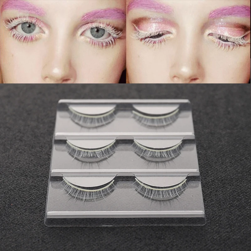 

3 Pair White Eyelashes Cosplay Makeup Natural short Eyelashes Extension Cosplay Cross Strip False Eye Makeup Tools