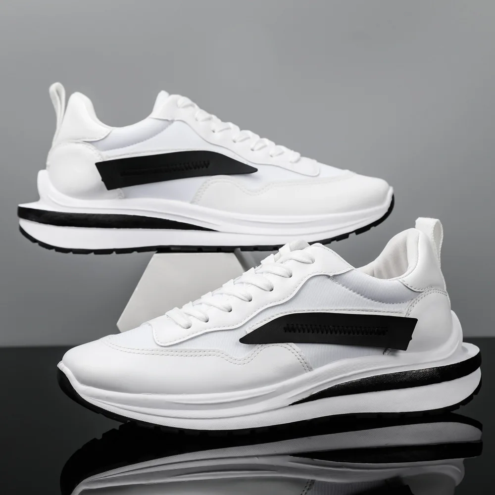 

2021 New Men's Versatile White Shoes Casual Sports Running Shoes Breathable Ice Silk Cloth Thick Bottom Trendy All-Matching