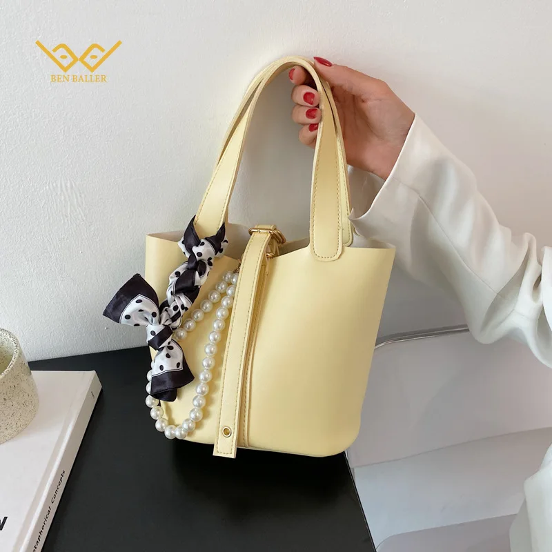 

Женская сумка-мешок из ПУ кожи, с жемчугом