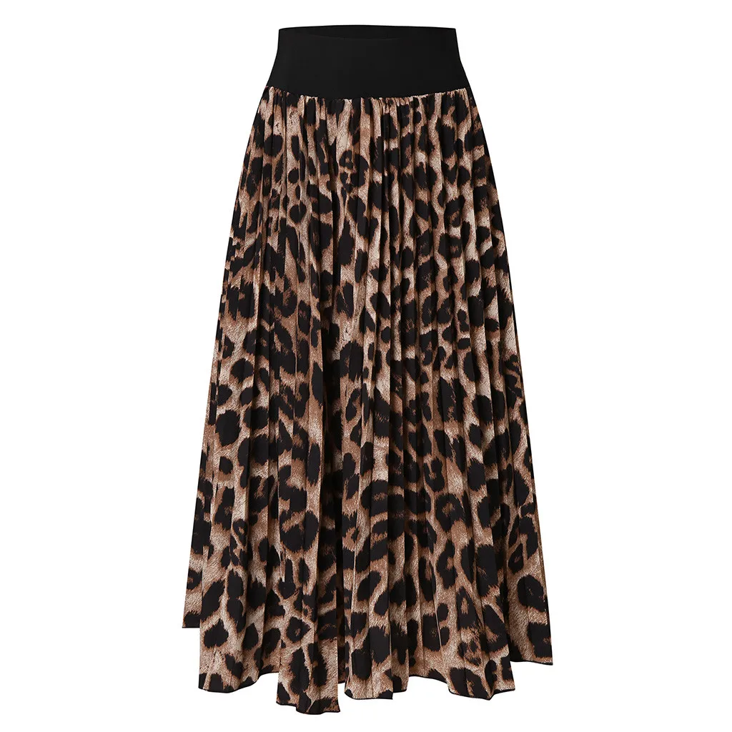 

Women Skirt Casual Vintage Skirt Fashion Women Leopard Print Pleated Skirt Ladies Elasticated High Waist Party Long Maxi Skirt