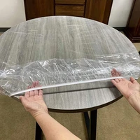 waterproof round table cover transparent elastic edged pvc simple desk cloth kitchen catering oilproof tableclothes protector