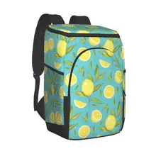 Large Cooler Bag Thermo Lunch Picnic Box Yellow Lemon And Leaves Insulated Backpack Ice Pack Fresh Carrier Thermal Shoulder Bag